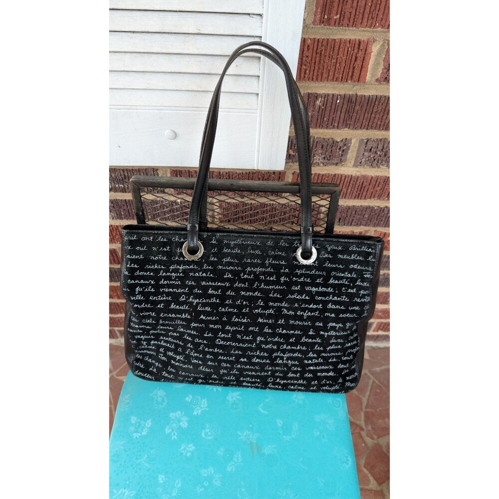 Vintage Carolee Black Suede French Word Tote Bag-Med